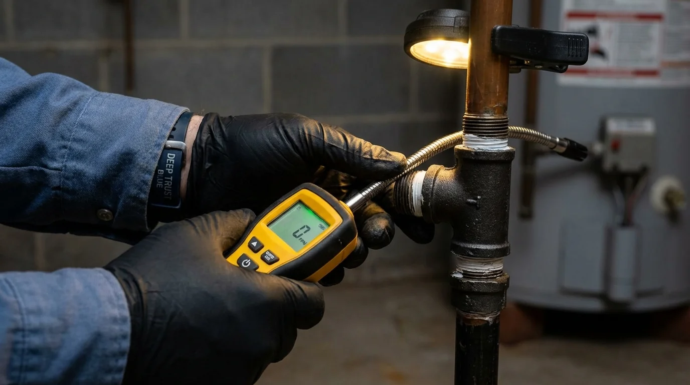 Gas leak detection with electronic sniffer by Johns Plumbing LLC in Albion